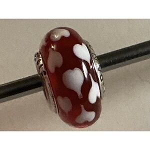 Pandora Sweetheart Red Murano Glass White Hearts Charm 790948 Retired 925 ALE